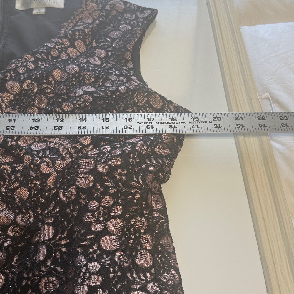 Tahari Arthur S. Levine Black Floral Lace Gown Champagne Lining Size 12 - Picture 9 of 12